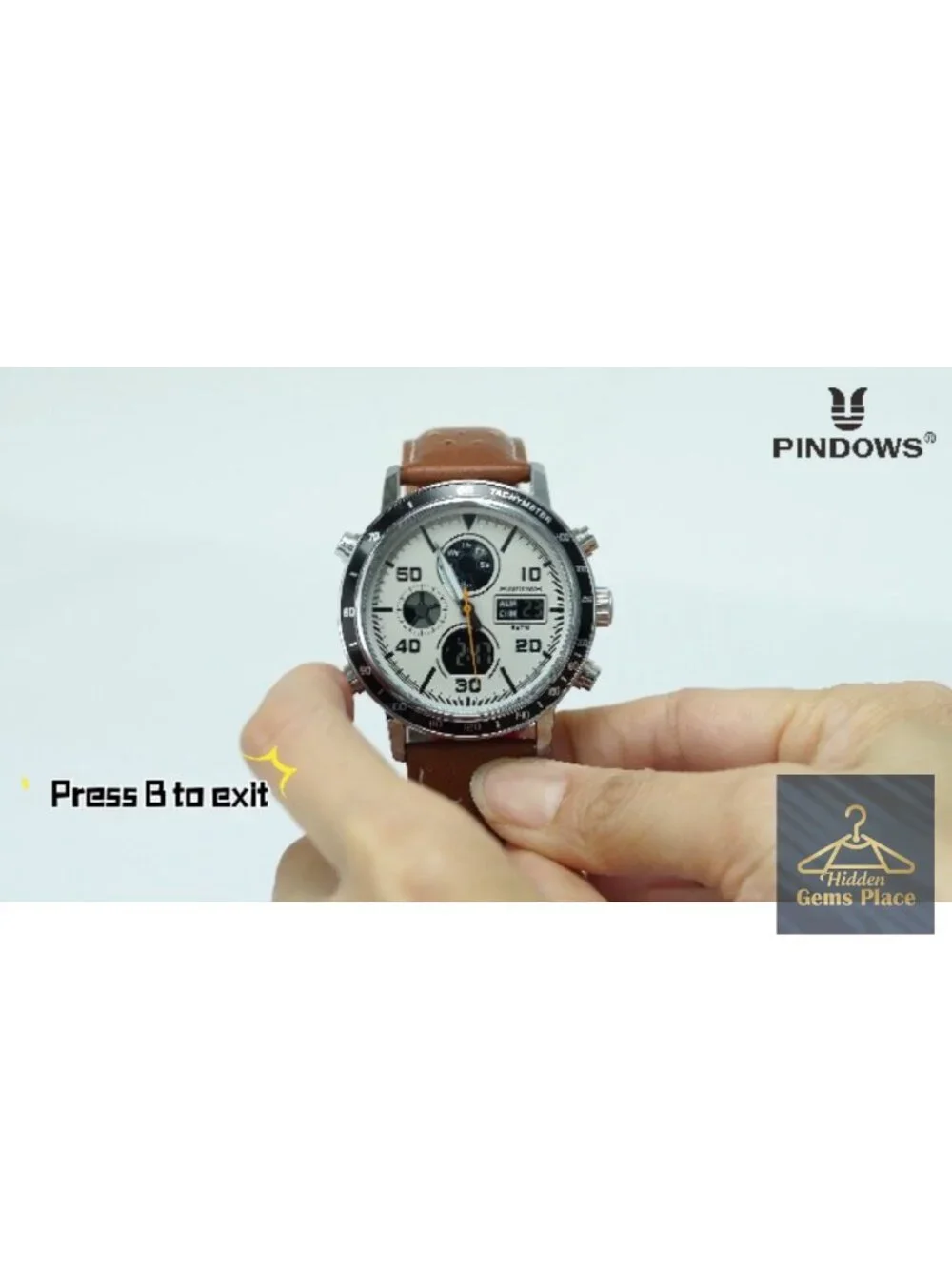 Men's Multifunction Sport Casual Analog-Digital Watch with Perforated Leather